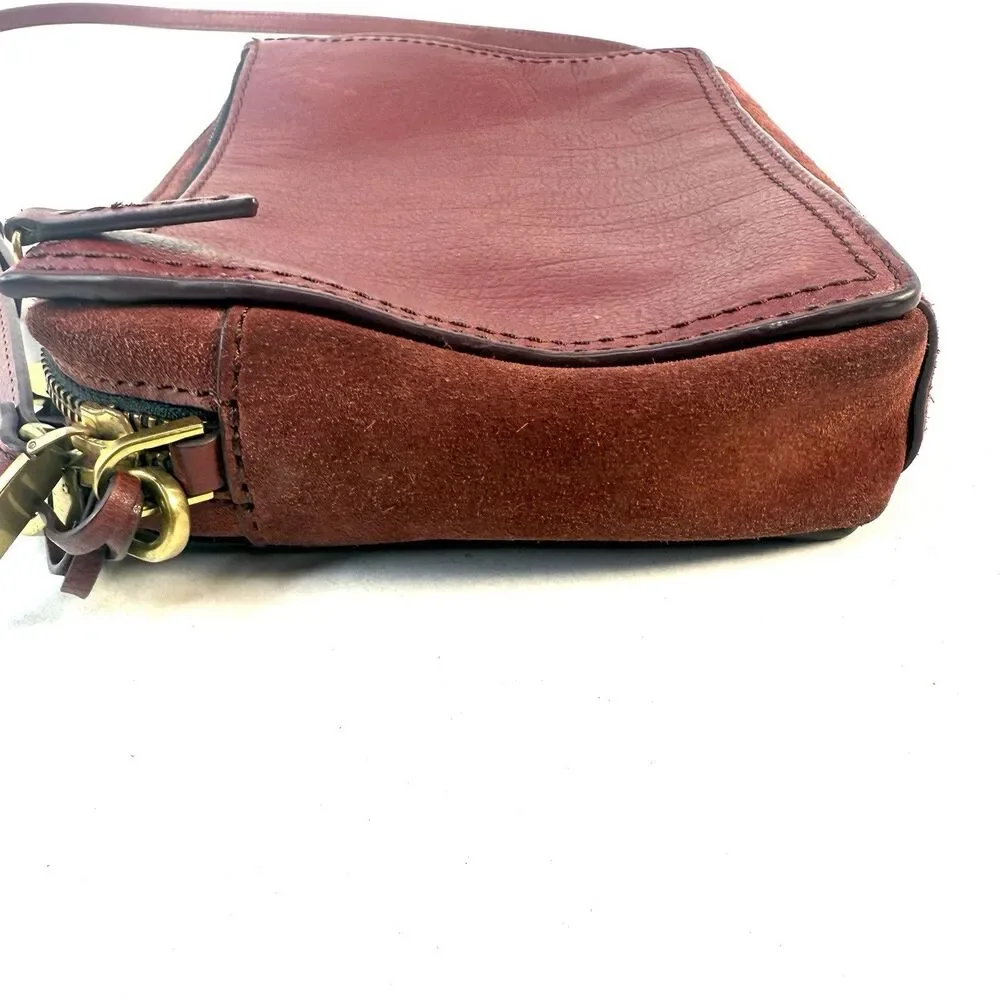 Fossil Campbell Purse Red Burgindy Leather and Suede Sling Bag Crossbody